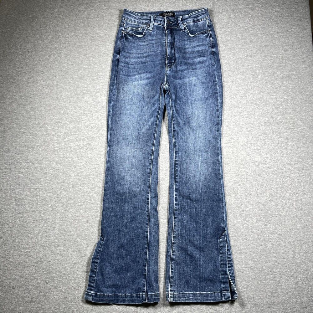 Judy Blue Jeans Womens 9/29 Blue Flared Mid Rise Slim Stretch Medium Wash